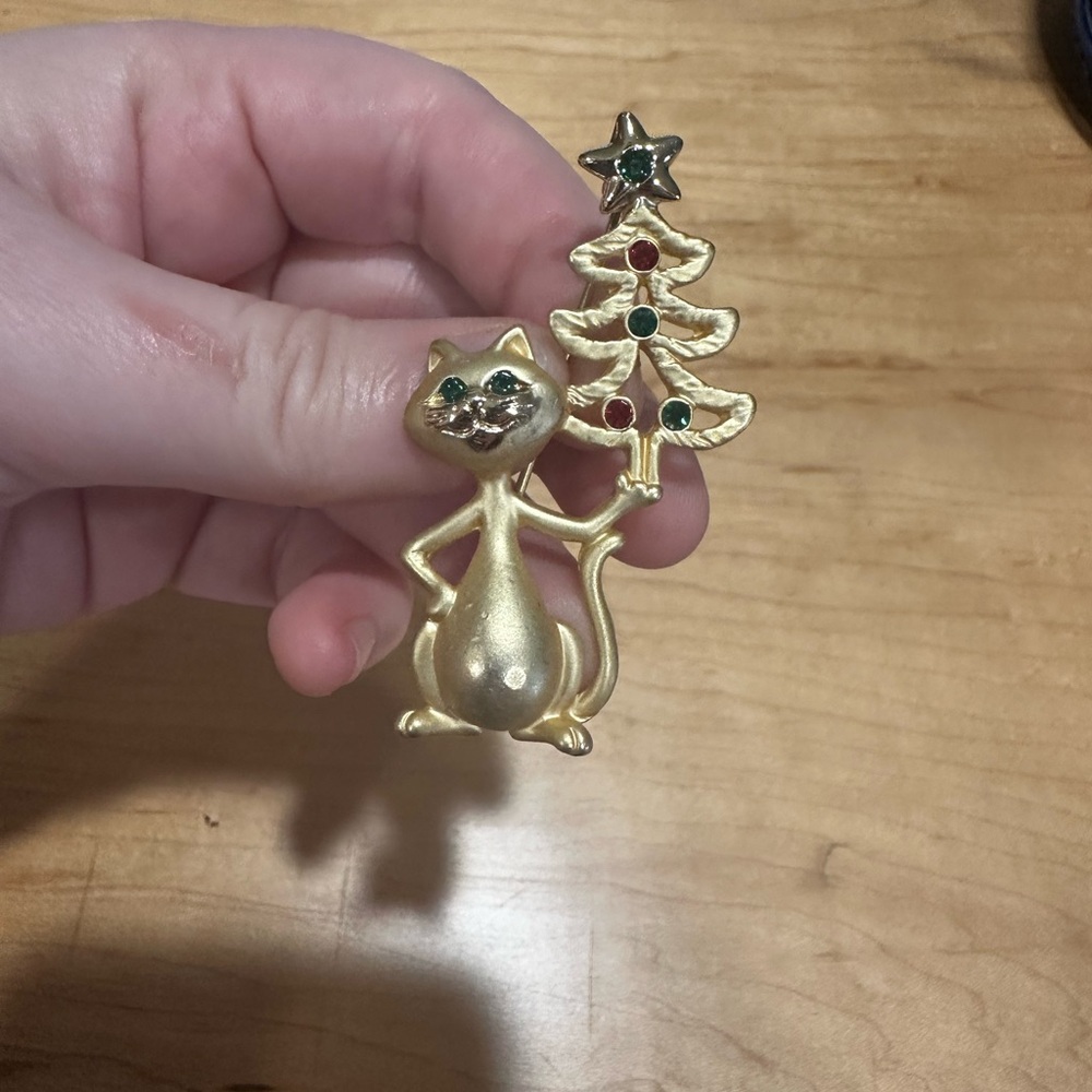 Original AJC Cat with Christmas Tree Brooch